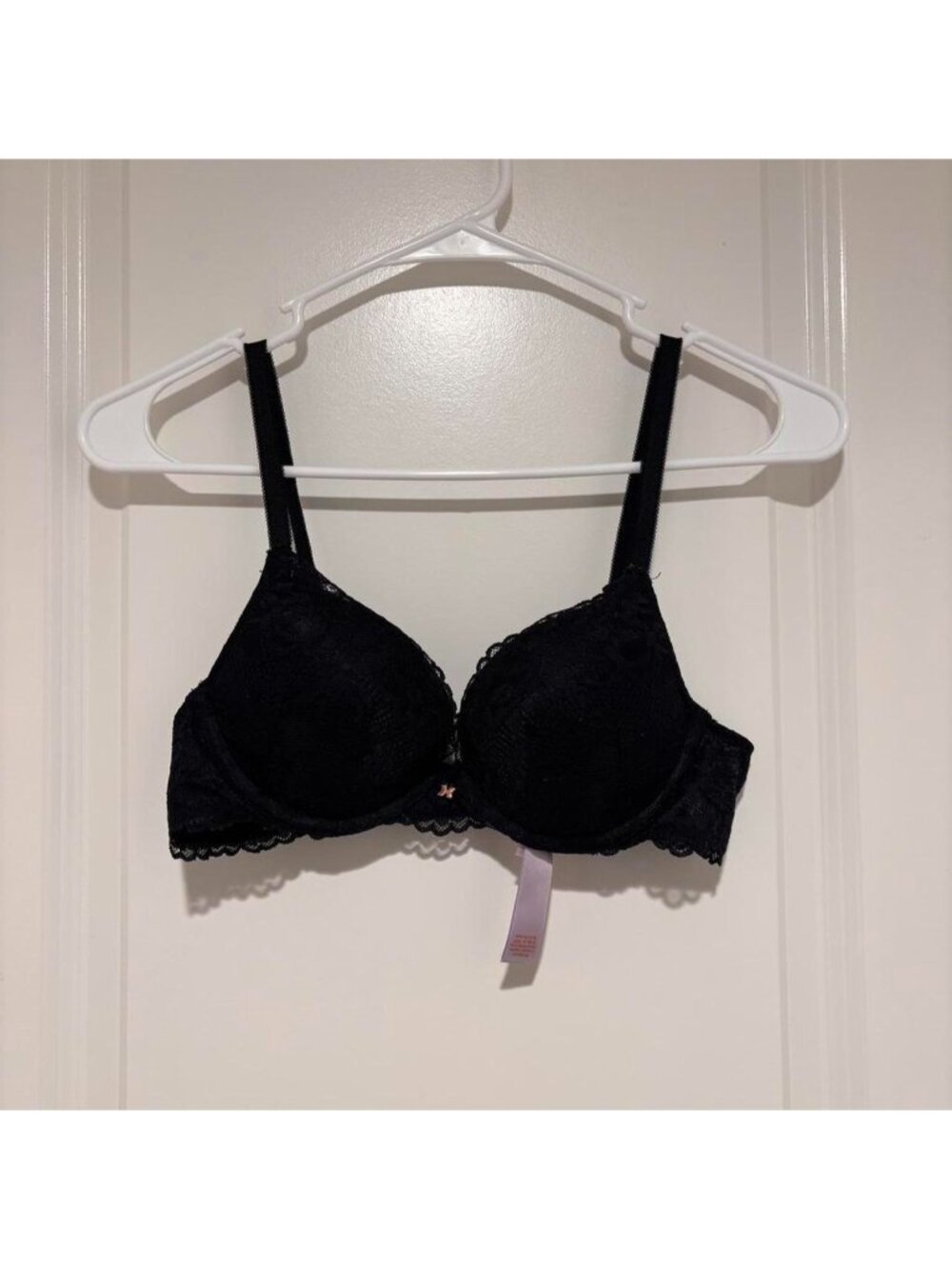 Savage x Fenty black lace push up bra with adjustable straps and padding.